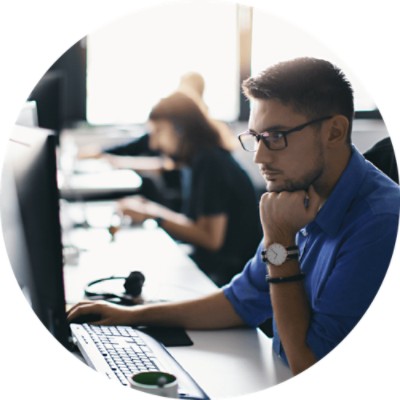 Risk View - businessman focused on computer