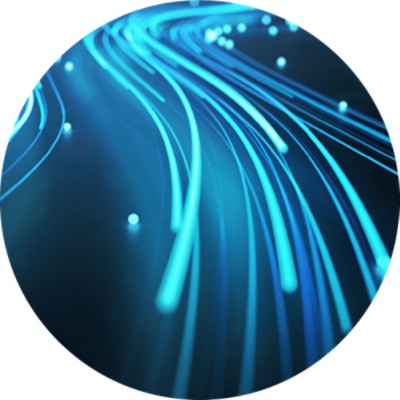 Connected Consumer Health Interoperability Solution - blue optic fibers on dark background
